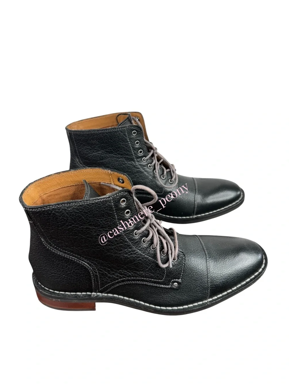 Cole Haan Black Leather Canton Stitch Cap-Toe Boots Mens Size 12